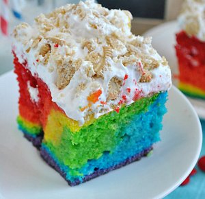 Better than the Pot o' Gold...Rainbow Poke Cake