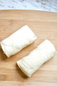 Praline Crescent Roll Casserole Dough in Half