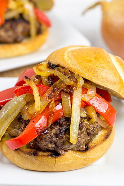Smoky Pepper and Onion Cheeseburger