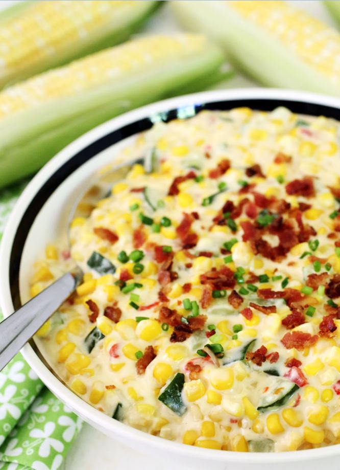 Creamed Corn and Zucchini with Bacon and Cream Cheese