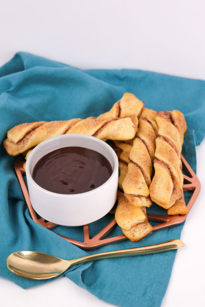 Crescent Roll Cinnamon Twists with Chocolate Dipping Sauce